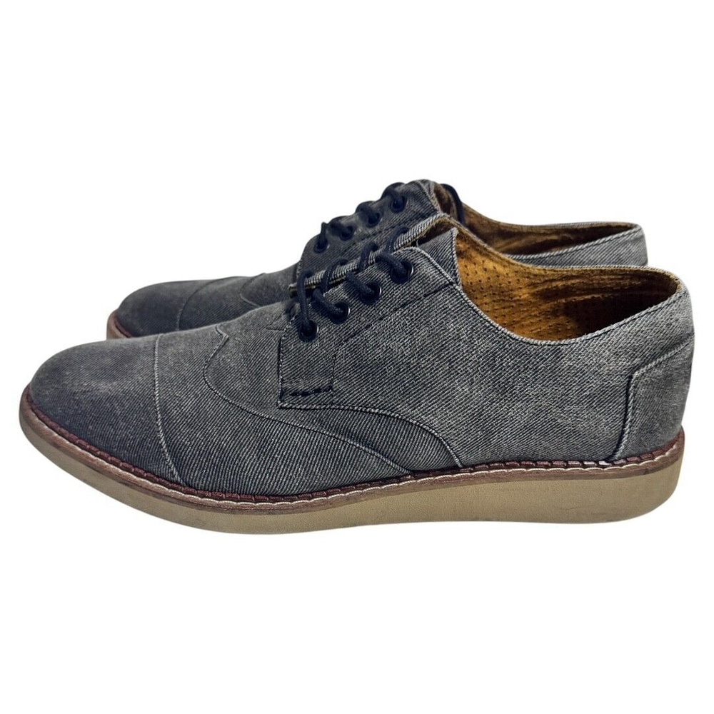 TOMS Brogue Canvas Oxford Wingtip Shoes Men's‎ 9M Dark Gray Denim Casual Lace Up